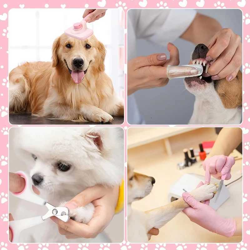 HOT-8Pcs Dog Brush Grooming Set Pet Self-Cleaning Set With Pet Nail Clippers And Files Comb Pet Shampoo Bath Brush M251208 - view 6
