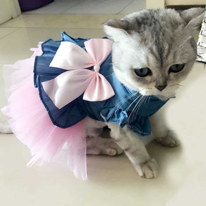 Denim Sphynx Cat Dress Skirt Summer Girl Female Pet Clothes for Cats Gotas Kitten Garfield Dresses mascotas Costume Dog Clothing M251208