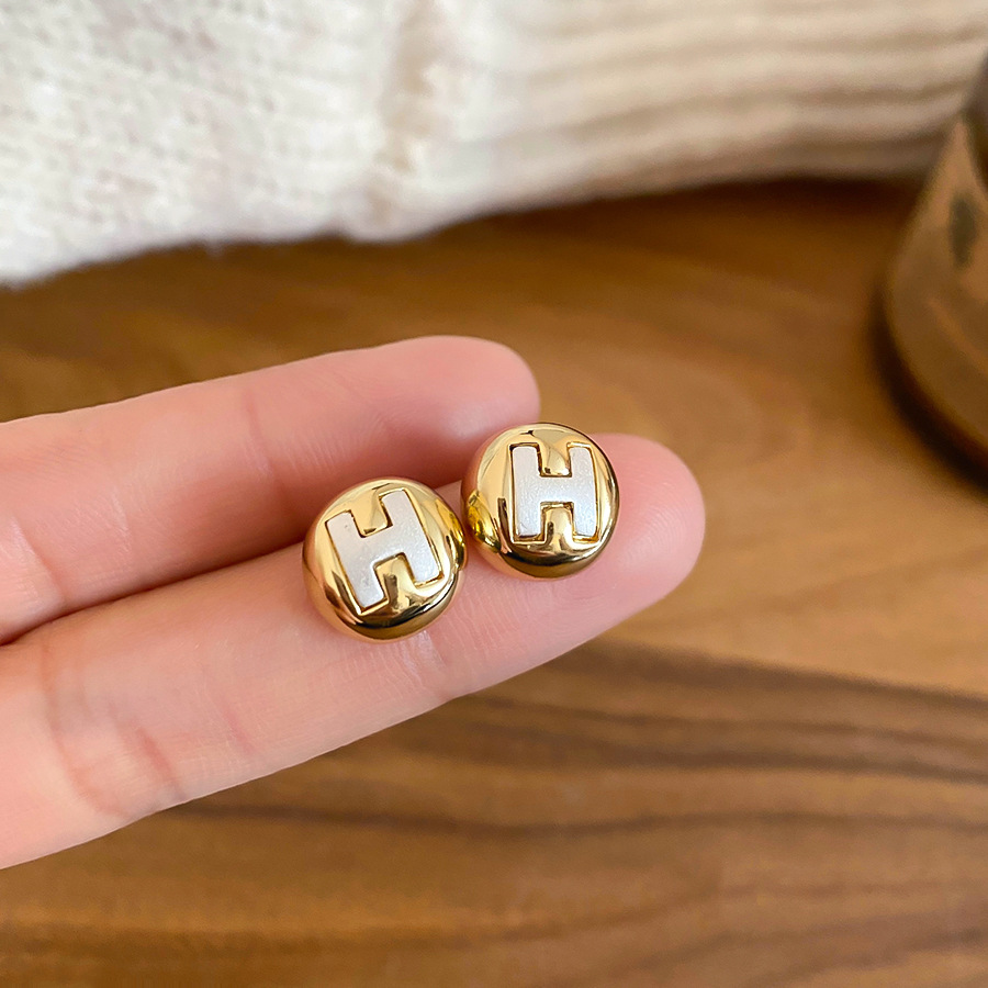 New Fashion Zircon High-End Design Bean Letter H Earrings French Metal Super Shiny Versatile Simple Elegant - view 5