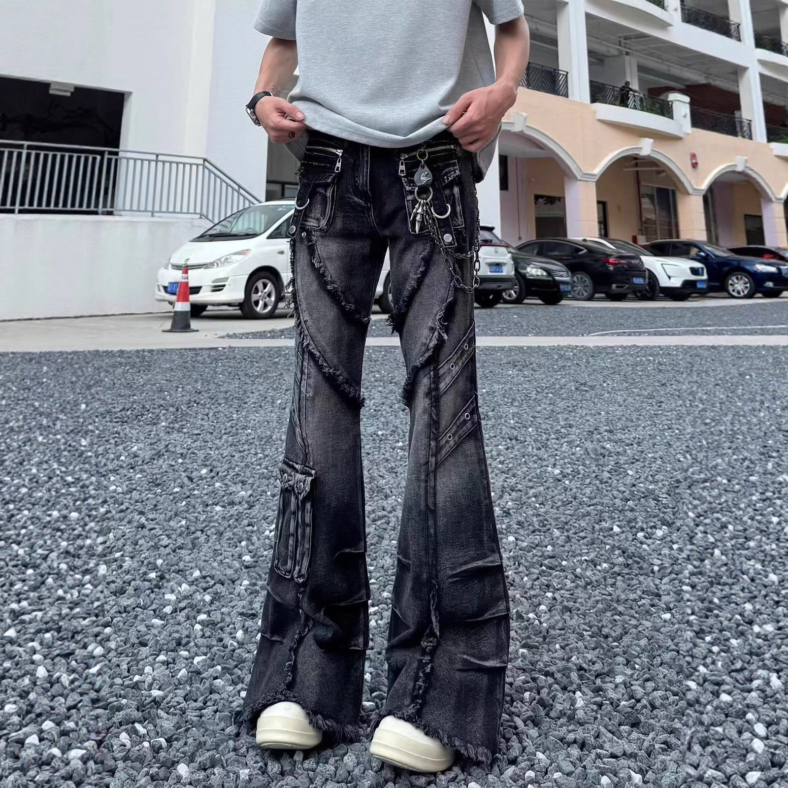 European and American oversized pocket washed wide leg straight leg jeans mens y2k Harajuku high street denim wide leg pants 250815