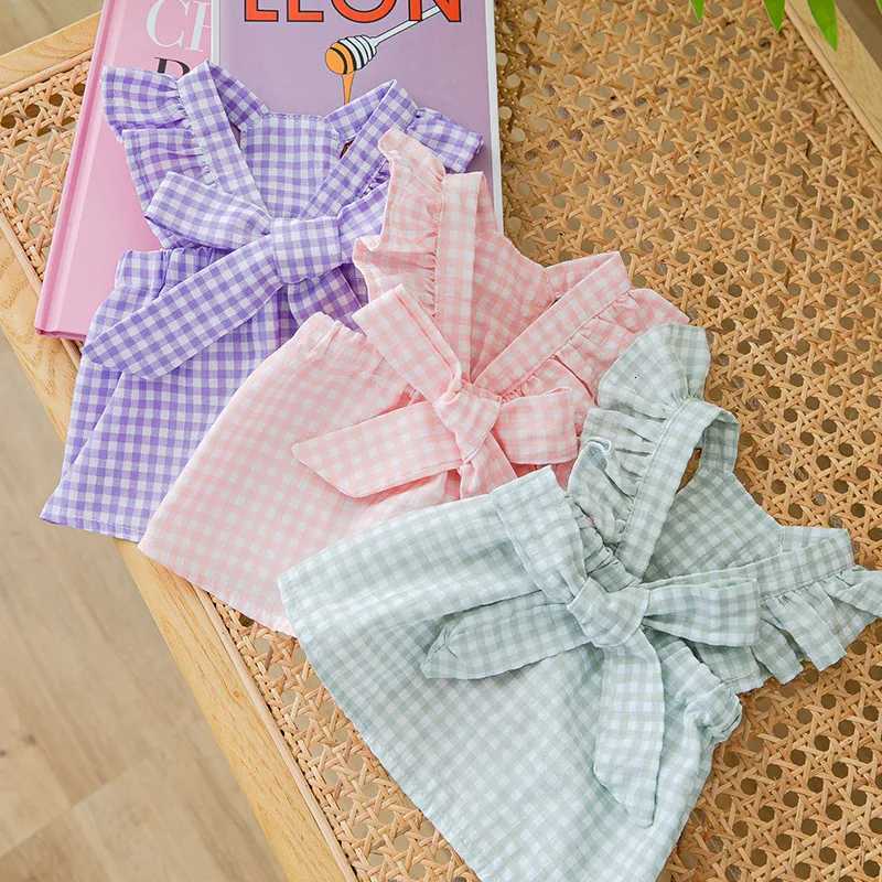 Dog Clothes Summer Puppy Plaid Suspender Skirt Luxury Dog Dress Pet Costume Chihuahua Bichon Yorkie Clothing Pink Dog Bow Vest M251208