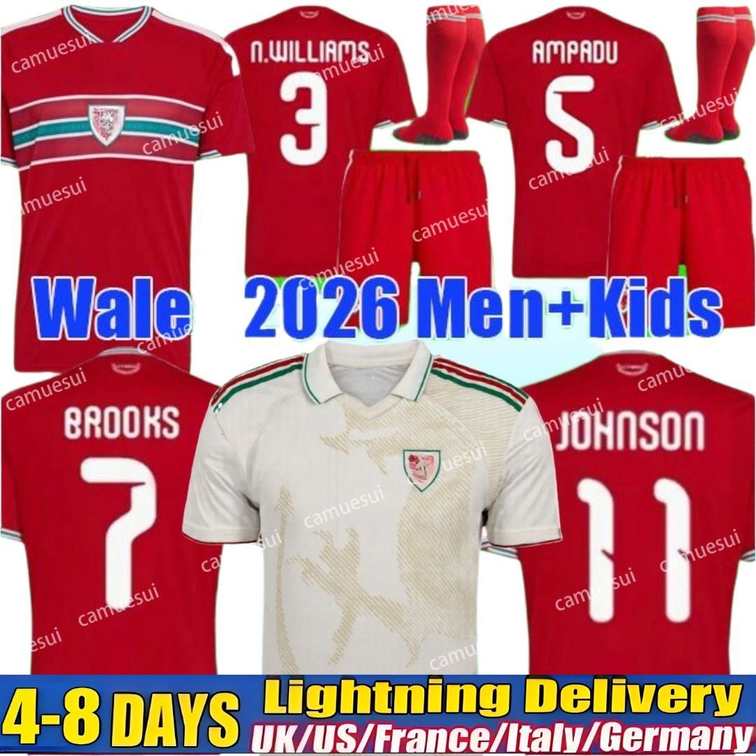 New 2026 2027 world cup wales soccer jersey 26 27 BROOKS WILSON JOHNSON Neco Williams HOME football shirts men kit quality Red uniform men and kids kits
