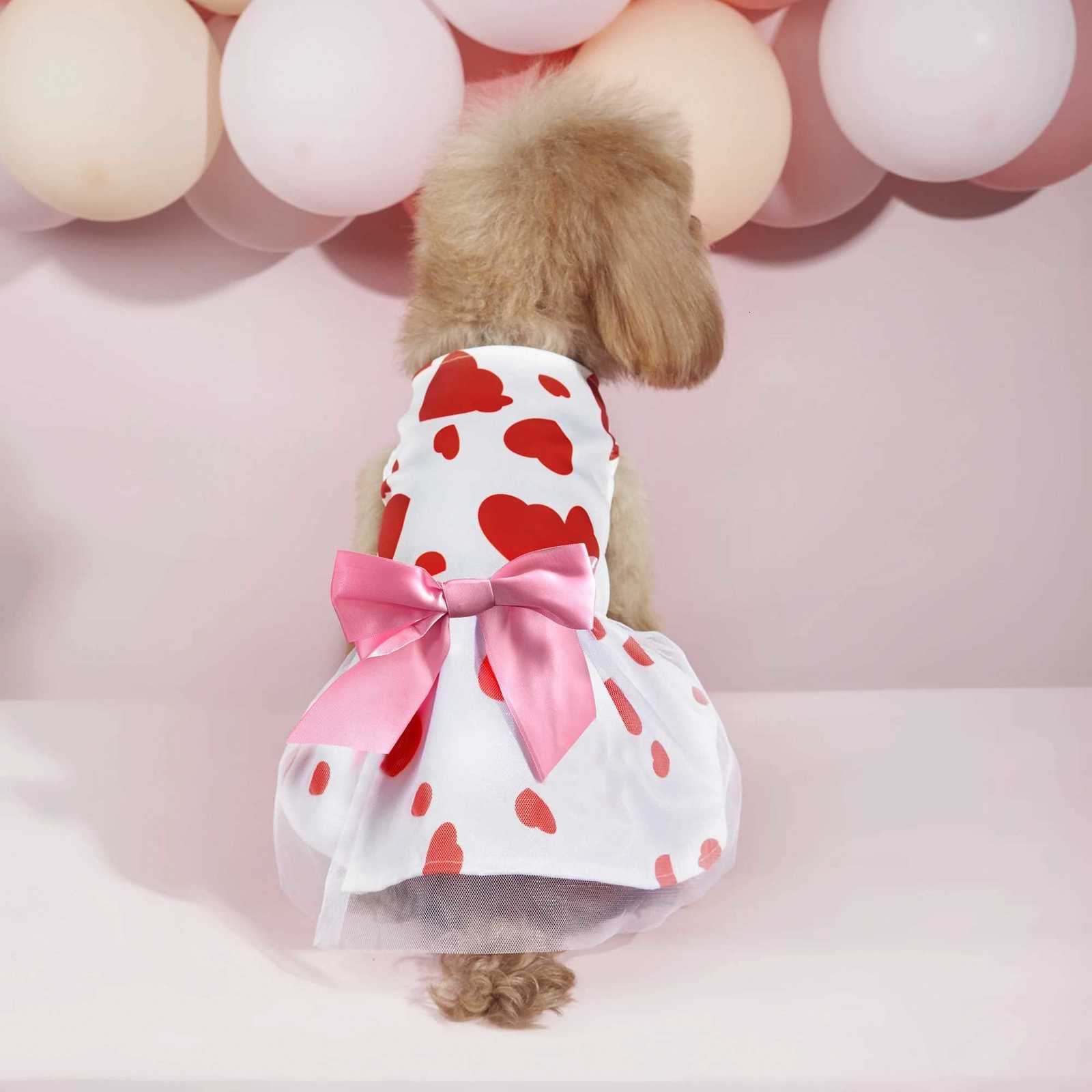 Dog Dress Girl Dog Sleeveless Clothes Heart Printed Pet Apparel Doggie Pink Bowknot Tulle Cat Clothing Puppy Dresses Doggy M251208