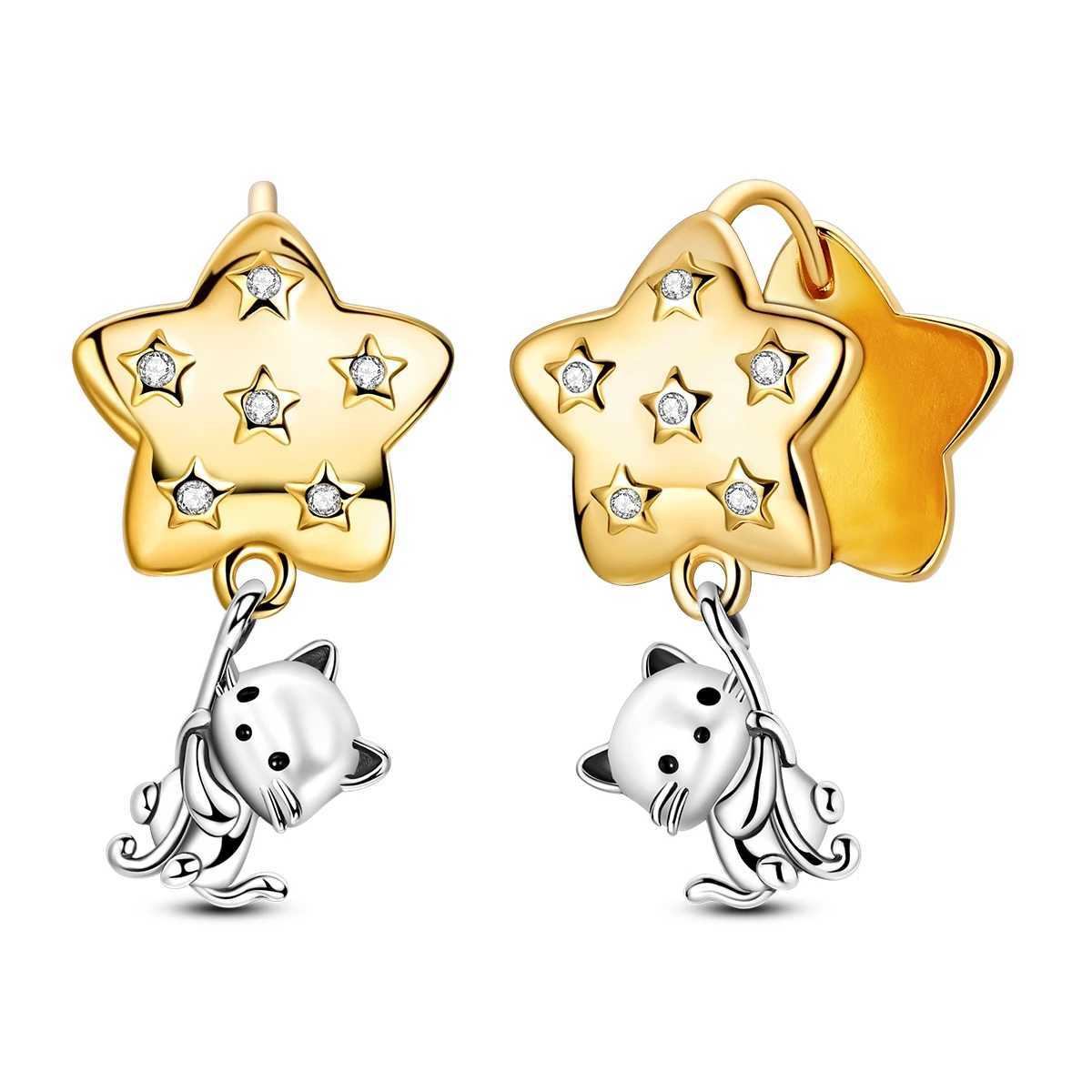New in 925 Sterling Silver Cat Picking Stars Stud Earrings for Women Girl Ear Studs Fine Jewelry Fashion Luxury Anniversary J251208