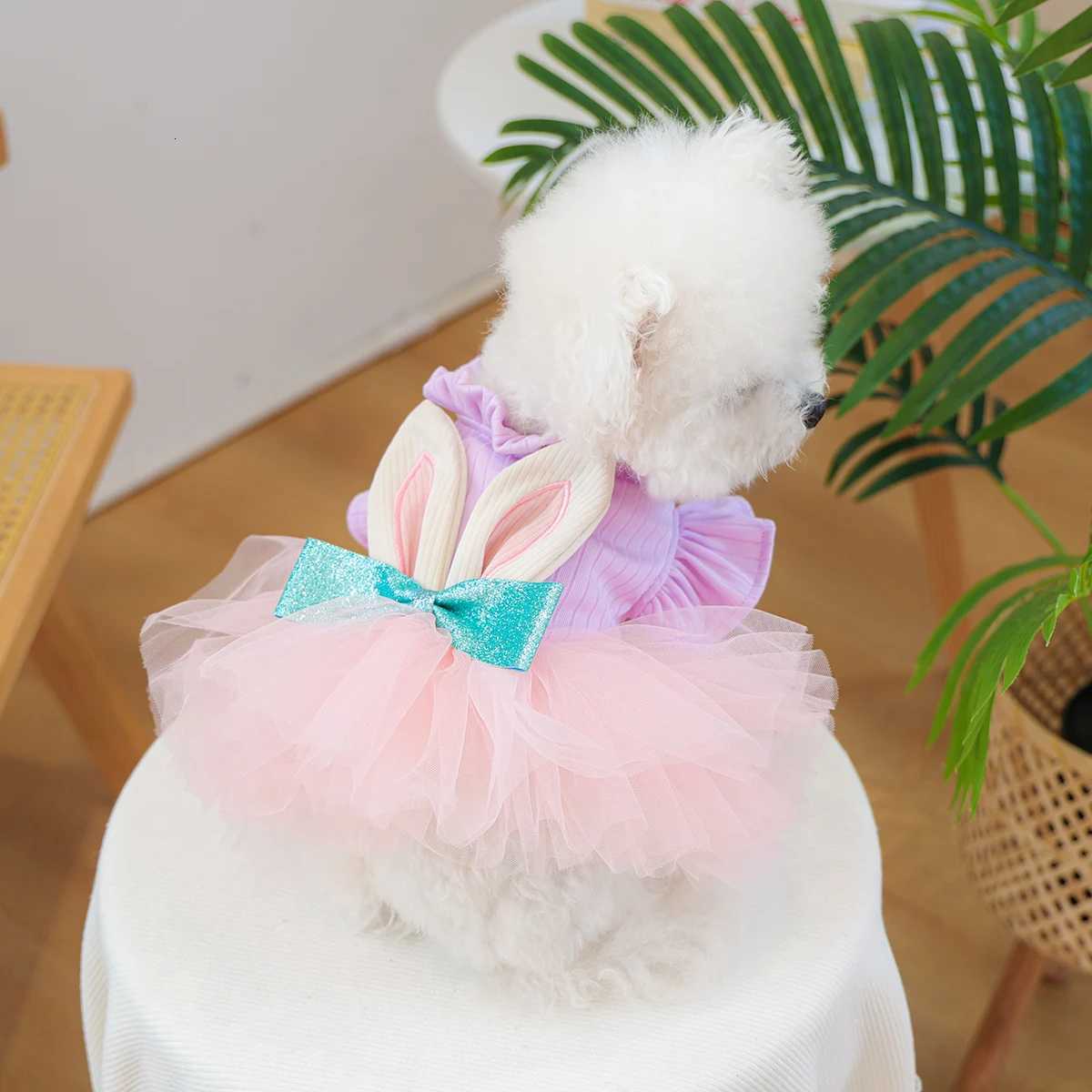 Pink Purple Rabbit Gauze Skirt Pet Clothes Dog Cat Spring and Autumn Cute Cartoon Princess Dress M251208