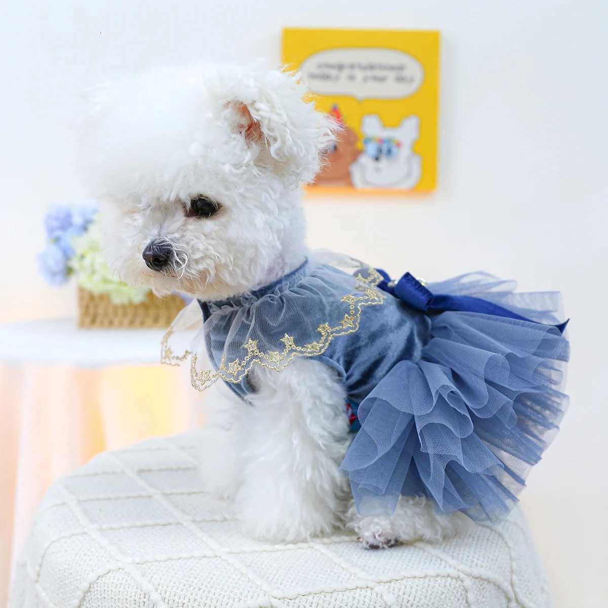 1PC Pet Clothing Spring and Autumn Blue Bow Royal Dress Suitable for Small and Medium sized Dogs M251208