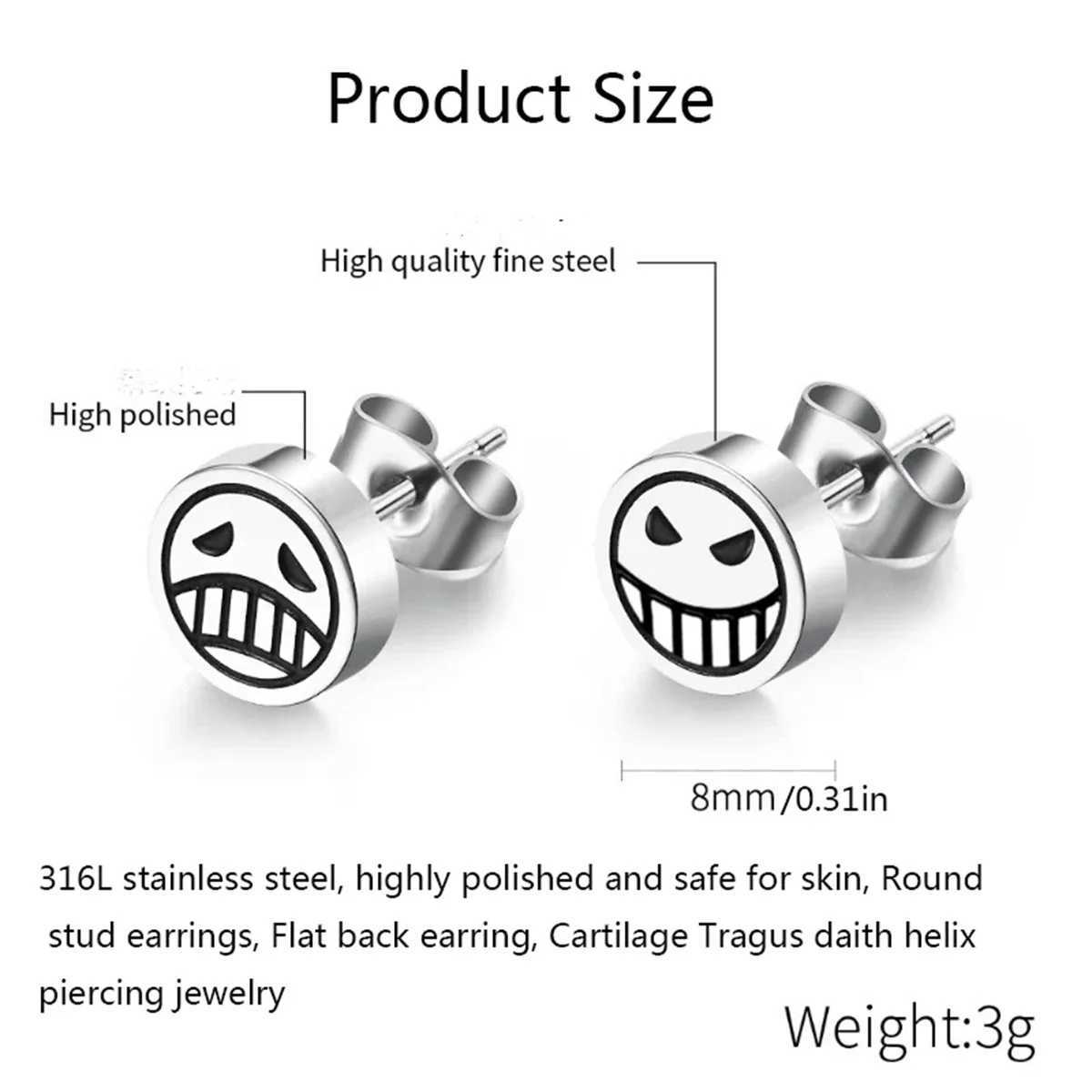 1Pair 316L Stainless Steel Smile Cry Face Stud Earring for Women MenFashion Ear Cartilage Tragus Forward Helix Piercing Jewelry J251208