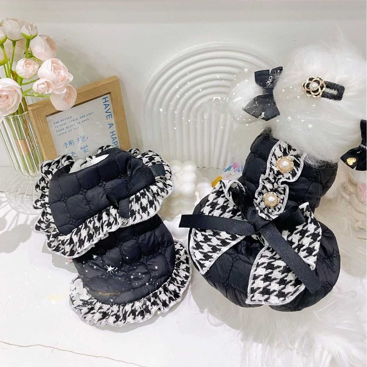 Pet Autumn/Winter Coat Couples Skirt Yorkshire Mattedi Checkered Pumpkin Skirt Winter Coat Puppy Clothes for Small Dogs M251208