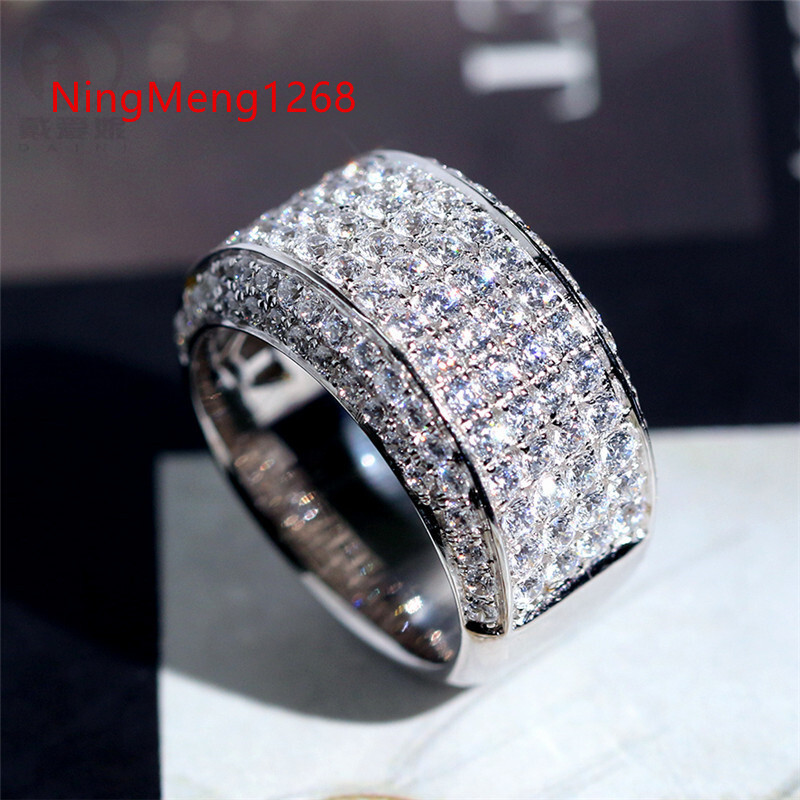 Size 8-12 Rulalei Brand Tycoon Wedding Rings Sparkling Luxury Jewelry 925 Sterling Silver Pave White Moissanite Diamond Party Eternity Engagement Ring