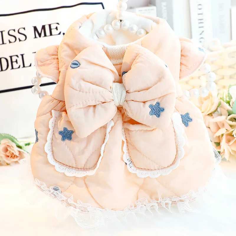 Winter Thick Cotton Pet Clothes Embroidered Dog Cat Princess Dress With Bows For Small Dog Bichon Teddy Schnauzer Outfit Clothes M251208