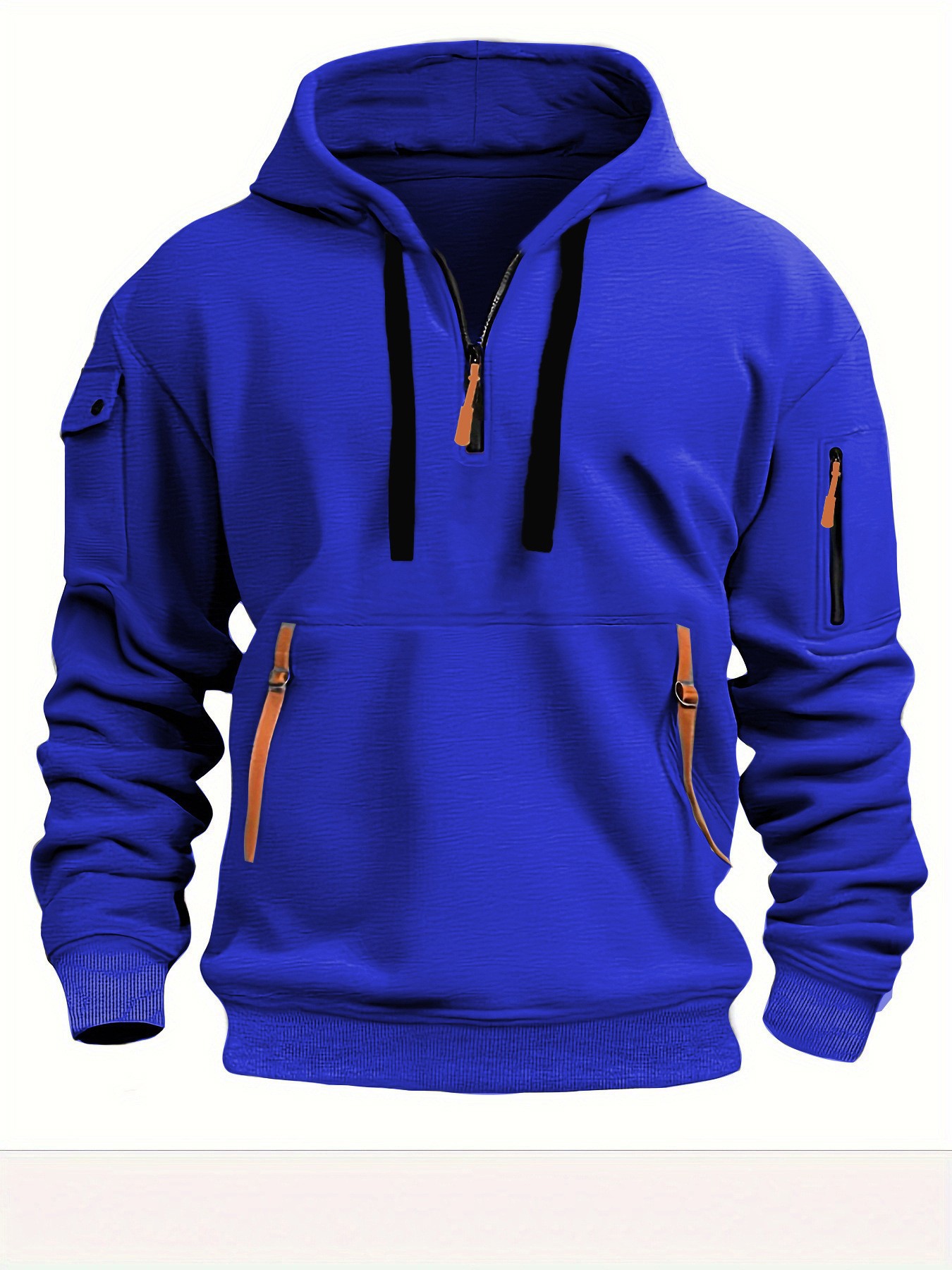 Men's Winter & Autumn Fleece-Lined Sports Casual Hoodie: Zippered Multi-Pocket Pullover, Loose Fit & Slimming Outerwear