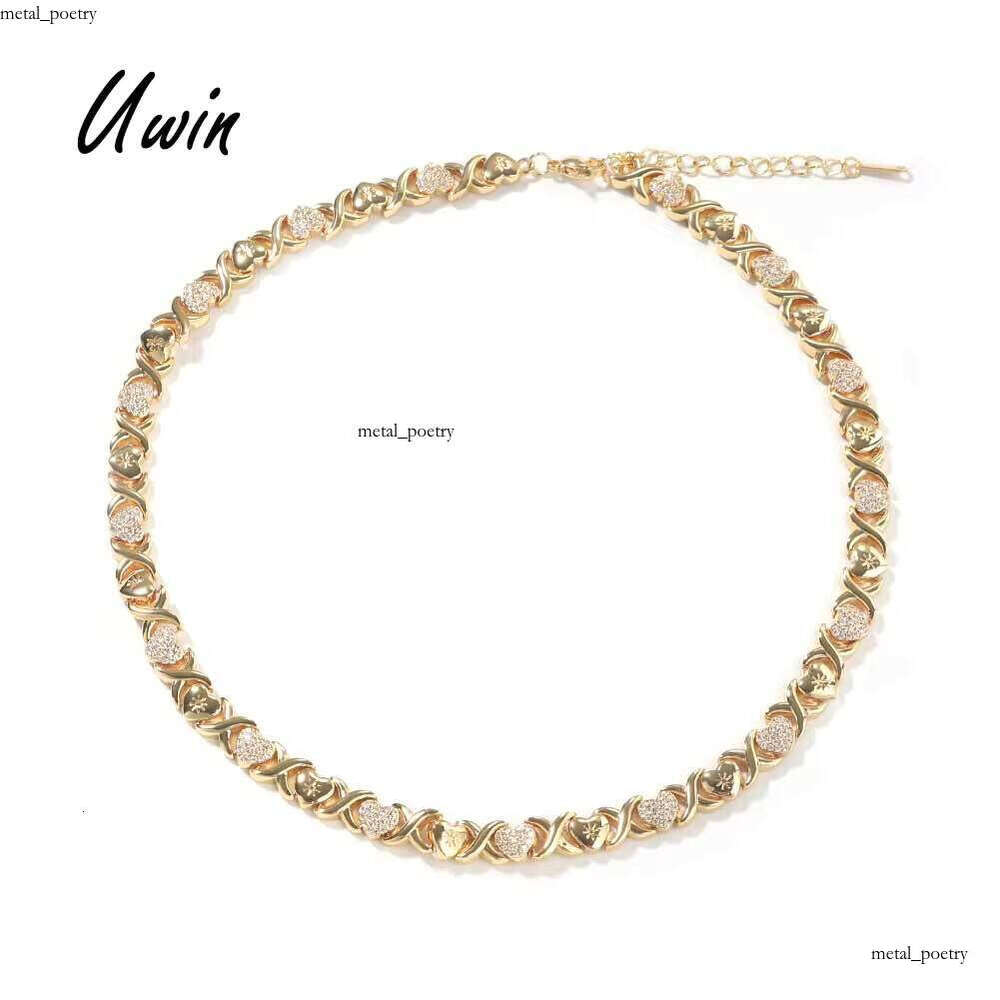 VVS Moissanite Premium Jewelry Gold-Plated X Flower XO Pearl Necklace Luxury Fashion Unisex Iced Heart Chain Hip-Hop Accessories