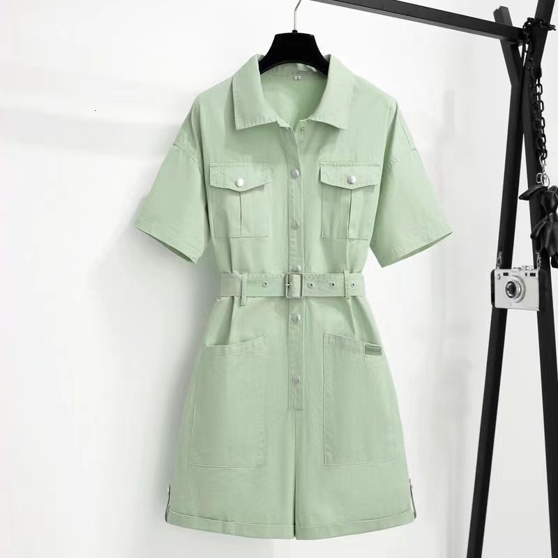 2024 Summer New Stylish One-Piece Suit for Petite Figures Waist-Cinching Slimming Korean Style Loose Cargo Shorts 210507