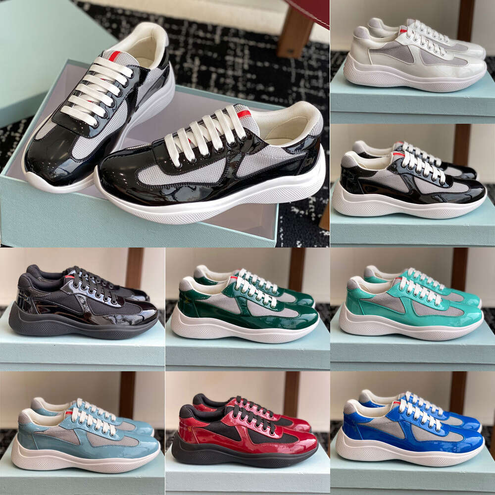 Luxury new triangle Patent leather mesh Low-top Platform Running sneakers womens men lace-up tennis Casual trainers designer Sports office business dress shoes