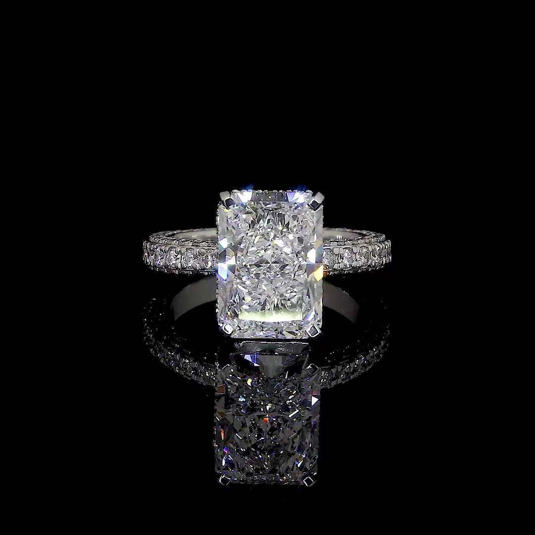 Grande Aura Lab Diamond Ring Emerald Radiance with Pave Band in 14K/18K Gold