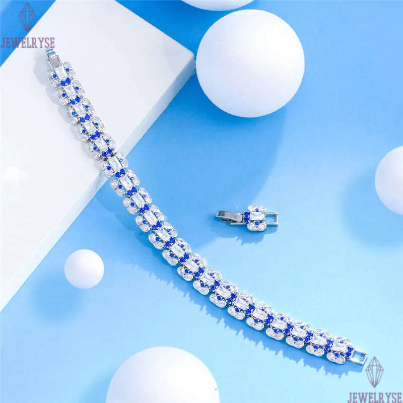 new trendy blue diamond tennis bracelet designer for woman length 17cm wedding bracelets chain AAA cubic zirconia copper chains bangles womens luxury 
