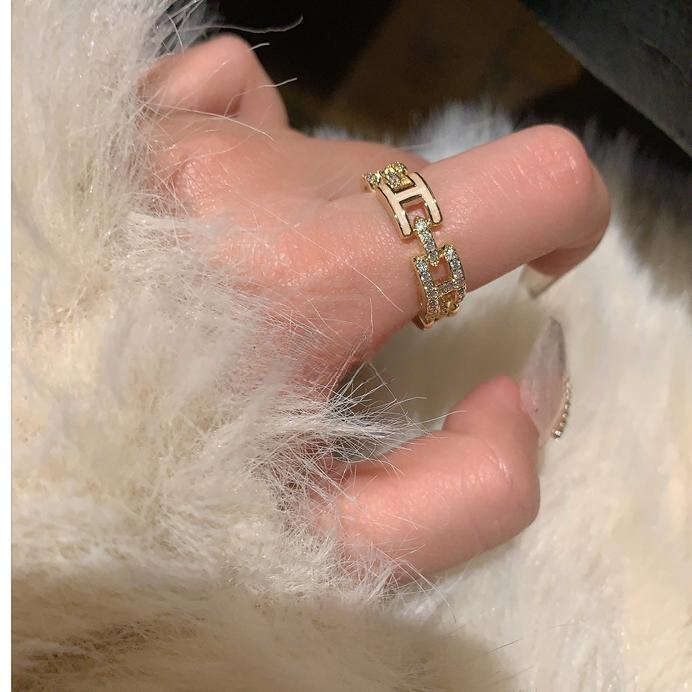 Ring For Women Designer Luxury Drip Oil Zircon High-end Open Ins Niche French Style Internet Celebrity Ring