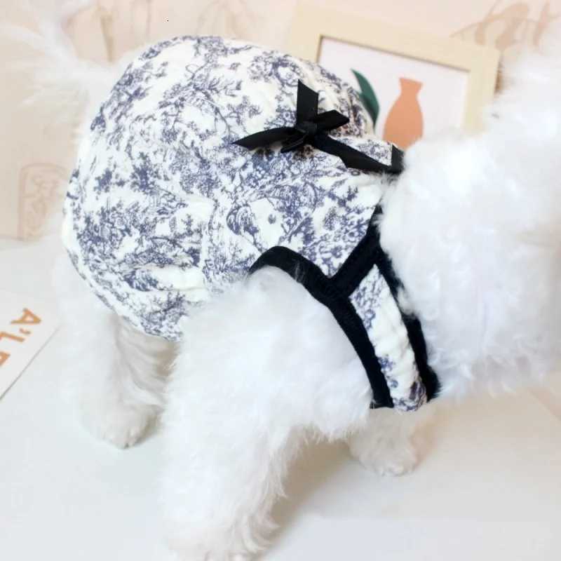 Retro Dog Princess Skirt Fashion Print Dog Clothes Summer Puppy Suspender Dress Black Lace Bow Cat Cotton Yarn Skirt Pet Costume M251208