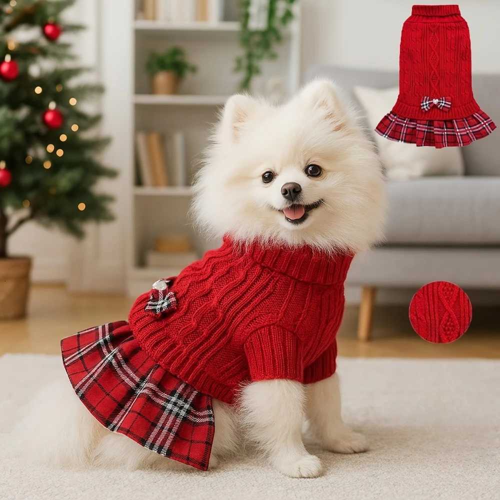 1pc Small Dog Winter Sweater Dress - Soft Knit Turtleneck for Yorkie/Chihuahua/Teacup Cute Puppy Clothes Winter Pet Gift M251208
