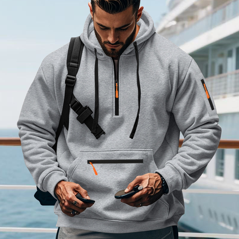 Men's Winter Fleece-Lined Hoodie: Heavyweight American-Style Casual Loose-Fit Sports Cargo Outerwear