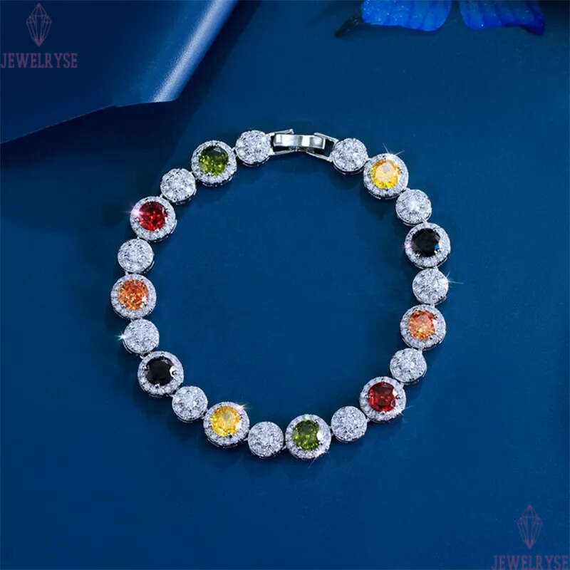 sparkling colorful round AAA cubic zirconia designer bracelet for woman chain silver luxury red yellow diamond charm bracelets chains jewelry women fr