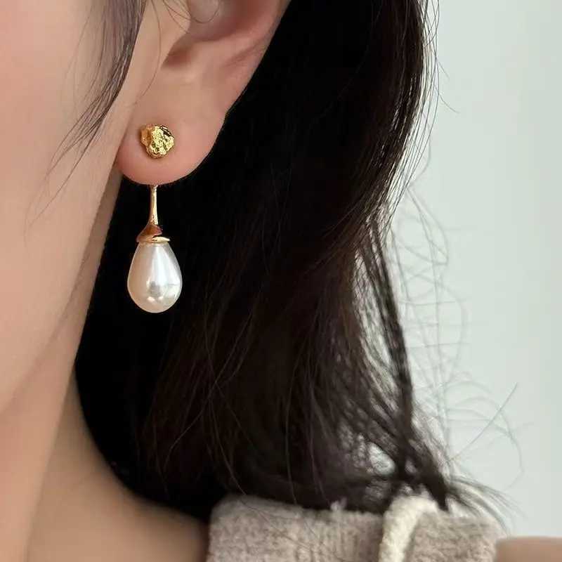 French Style Light Luxury Elegant Gold Color Water Drop Pearl Dangle Earrings Fashion Women Metal Geometry Jewelry Gifts J251208