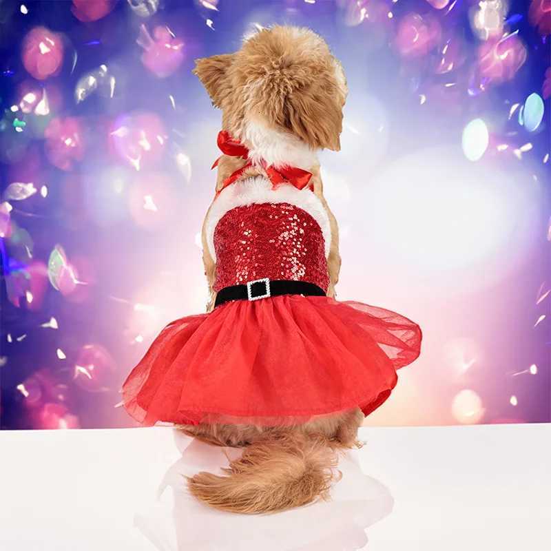 Christmas Pet Dog Ceremonial Dress Sparkling Mesh Dress Party Evening Dress Wedding Skirt Dog Cat Princess New Year Decorations M251208