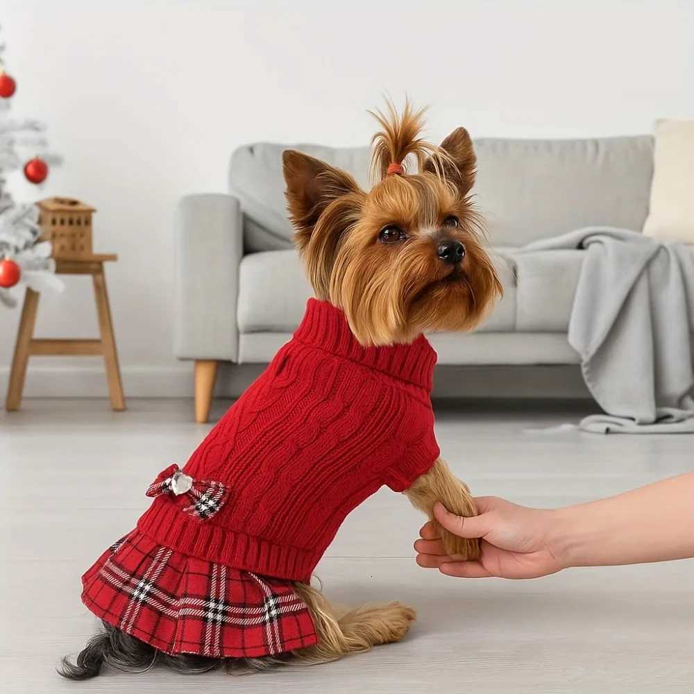 1pc Small Dog Winter Sweater Dress - Soft Knit Turtleneck for Yorkie/Chihuahua/Teacup Cute Puppy Clothes Winter Pet Gift M251208
