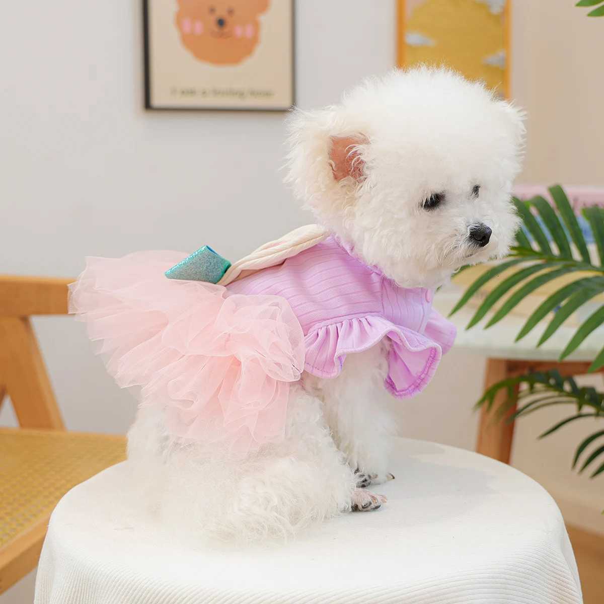 Pink Purple Rabbit Gauze Skirt Pet Clothes Dog Cat Spring and Autumn Cute Cartoon Princess Dress M251208