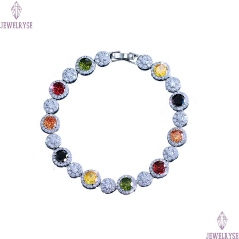 sparkling colorful round AAA cubic zirconia designer bracelet for woman chain silver luxury red yellow diamond charm bracelets chains jewelry women fr