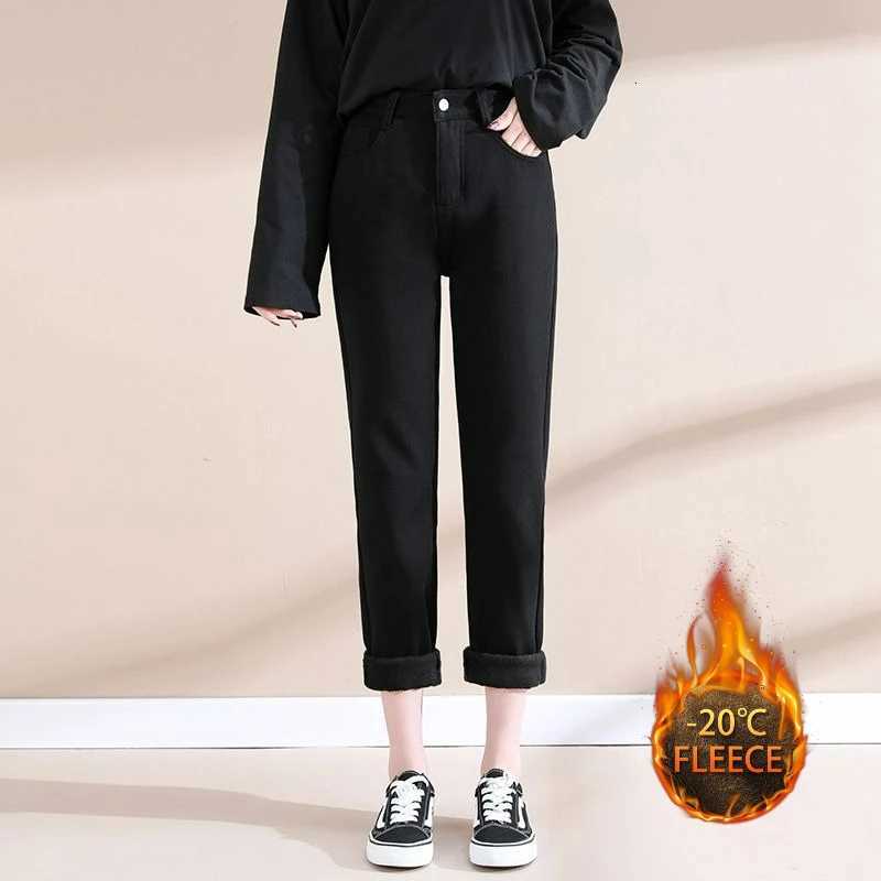 Autumn Winter Thick Velvet Women High Waist Y2K Jeans Simple Fleece Warm Stretch Ladies Casual Loose Denim Pencil Pants VintageT251208