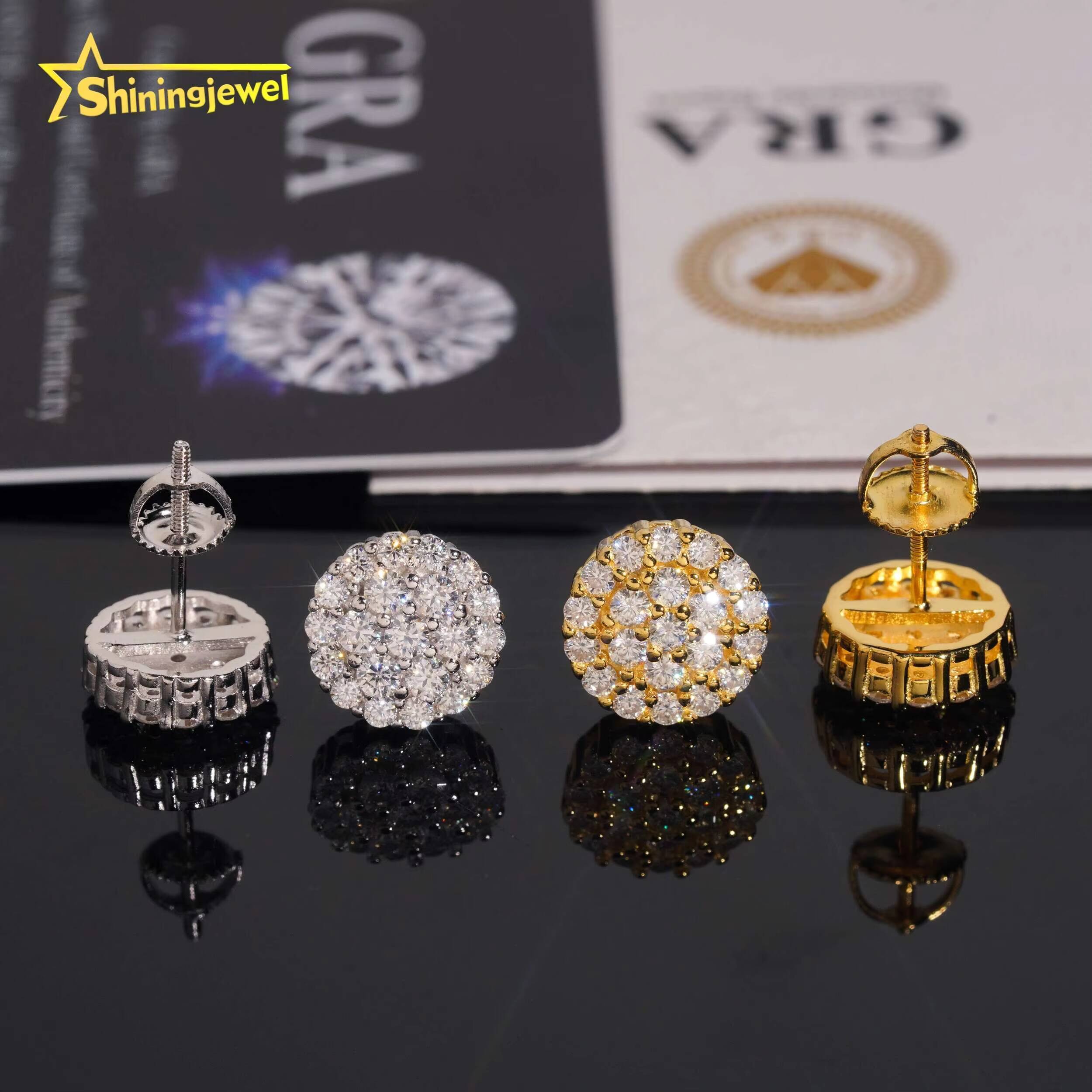 Pass Diamond Tester Round Diamond 925 Silver Cluster 105mm Iced Out VVS Moissanite Jewelry Hip Hop Stud Earrings USA Shipping