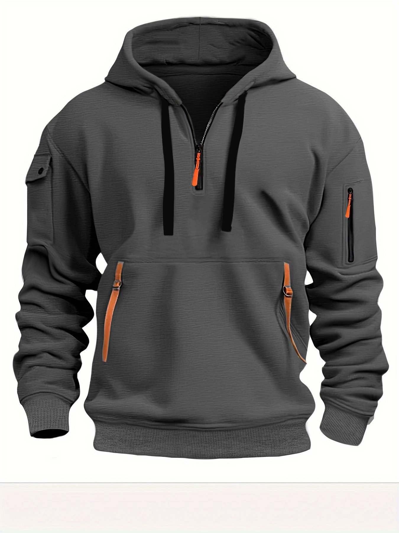Men's Winter & Autumn Fleece-Lined Sports Casual Hoodie: Zippered Multi-Pocket Pullover, Loose Fit & Slimming Outerwear