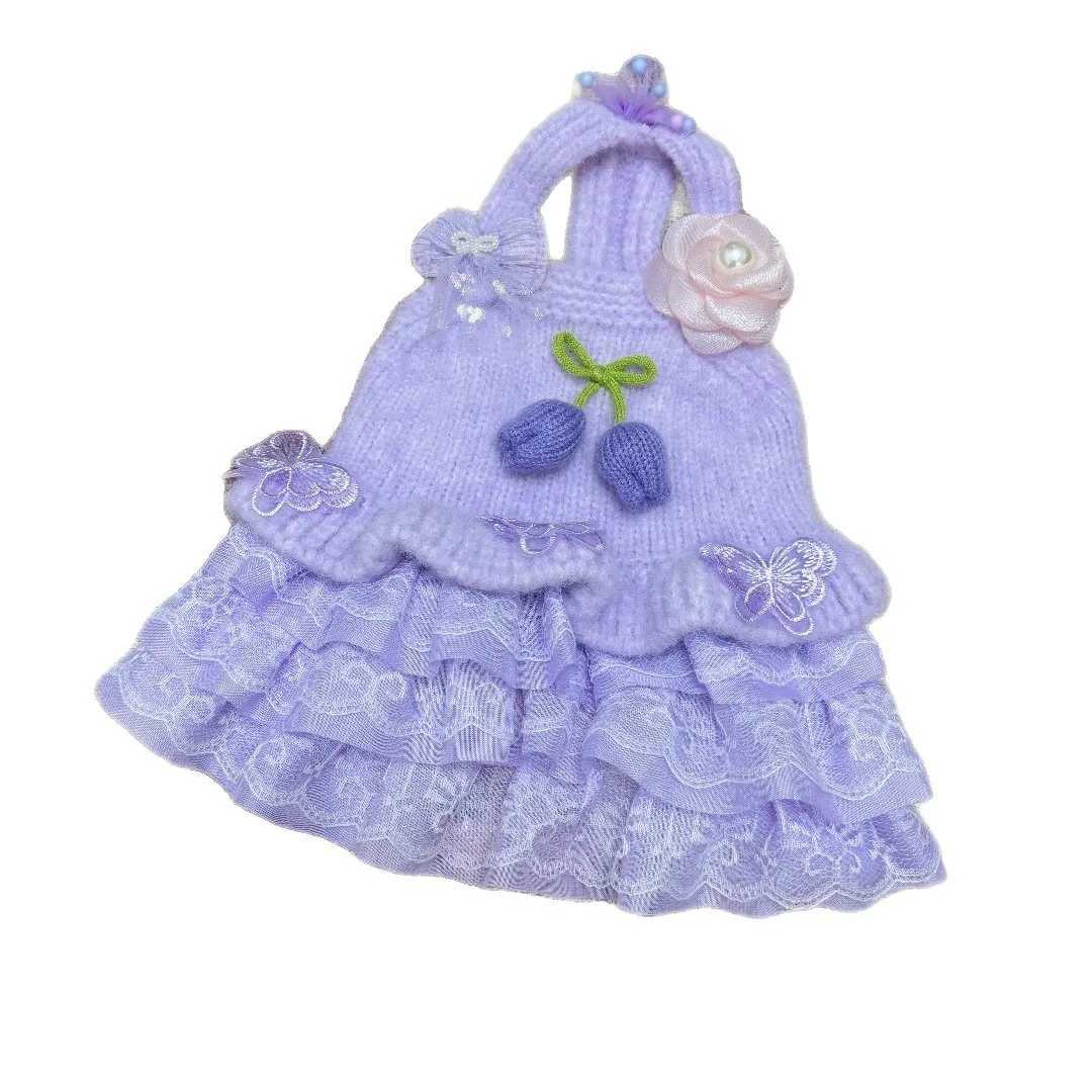 Pet Autumn/Winter Knitted Cherry Dress Princess Dress Dog Cat Sweater Schnauzer Teddy Autumn/Winter Tank Top Puppy Clothes M251208