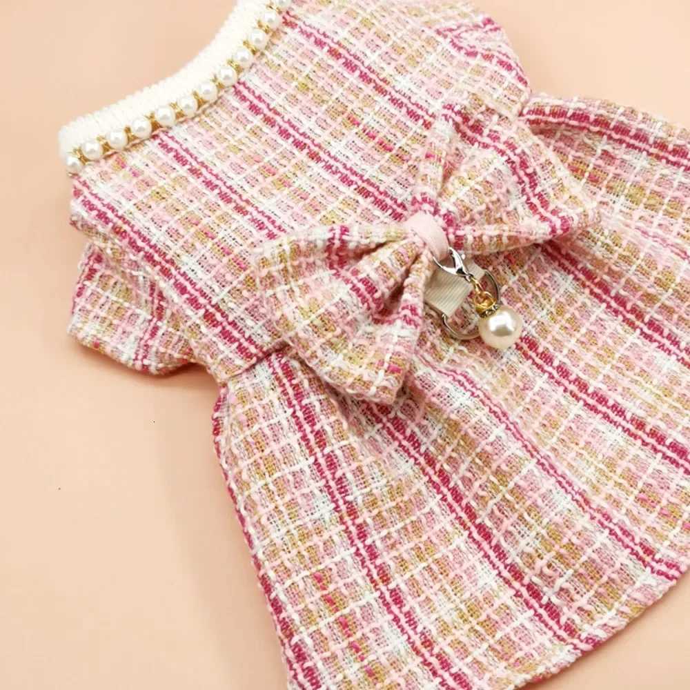 Puppy Plaid Wool Dress Pearl Neck Sweater Teddy Bears Medium Small Dog Cardigan Autumn Winter Pet Apparel Dog Clothes M251208