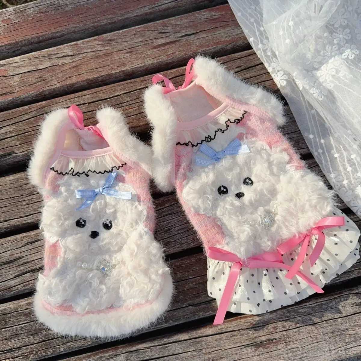 Autumn and Winter Pet Strap Skirt Cute Plush Thick Strap Vest Skirt Pet Sleepwear Home Clothing Puppy Clothes for Small Dogs M251208