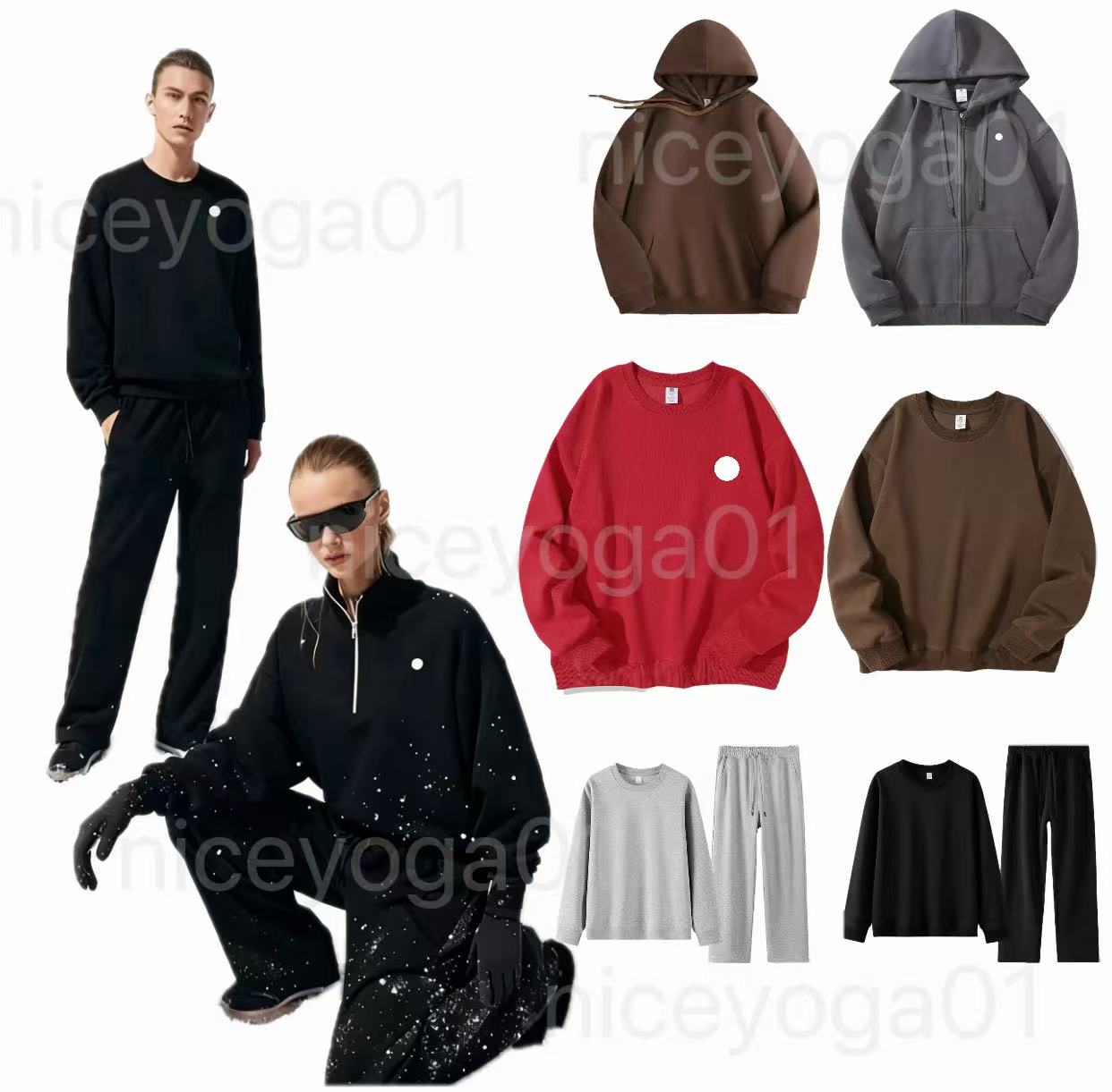 Top Yoga Hoodies Designer Hoodie Crew Neck Pullover Outfit Warm Oversized Sweatshirts Sliver on Chest Loose Sweatwear Unisex CasualSolid Color Womens Mens Hoodies