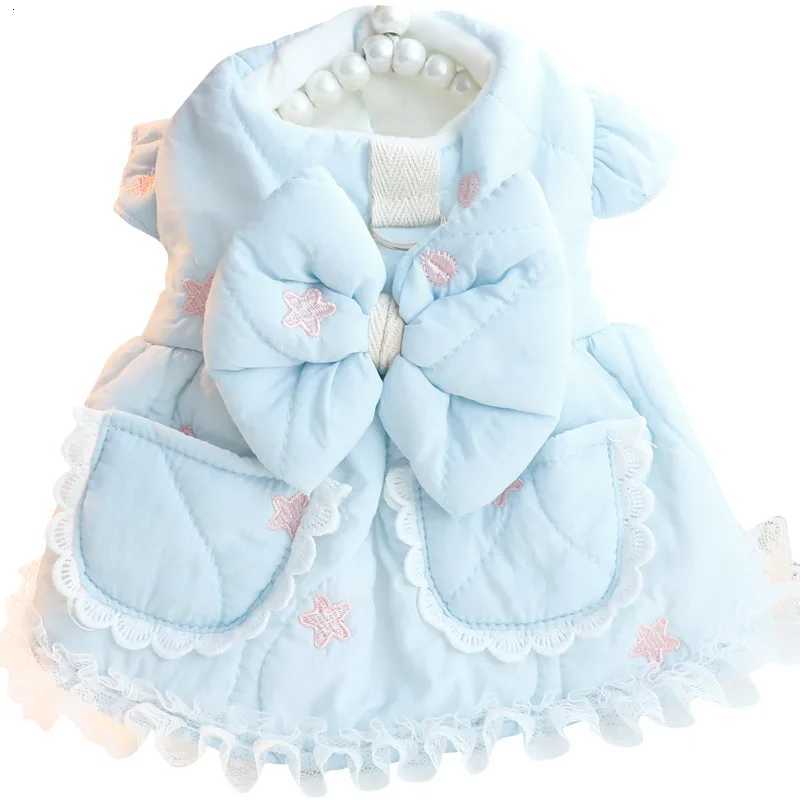 Winter Thick Cotton Pet Clothes Embroidered Dog Cat Princess Dress With Bows For Small Dog Bichon Teddy Schnauzer Outfit Clothes M251208
