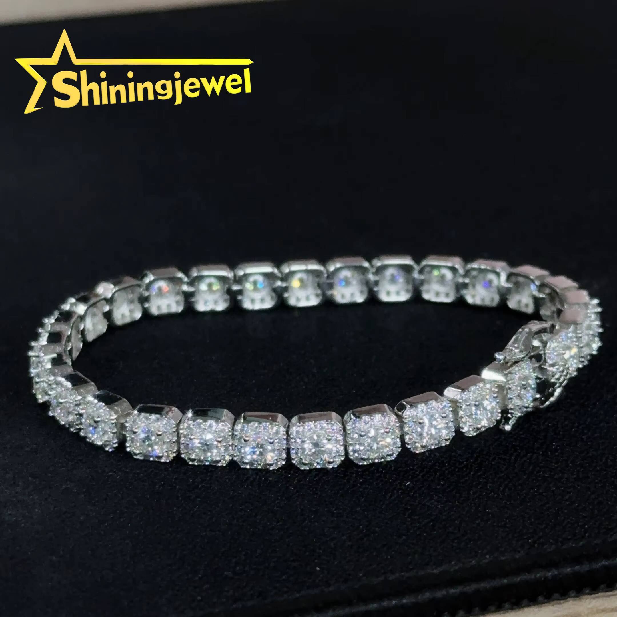 Iced Out Jewelry Moissanite Cuban Bracelet 925 Silver 6mm Cluster Moissanite Diamond Bracelets Pass Diamond Tester