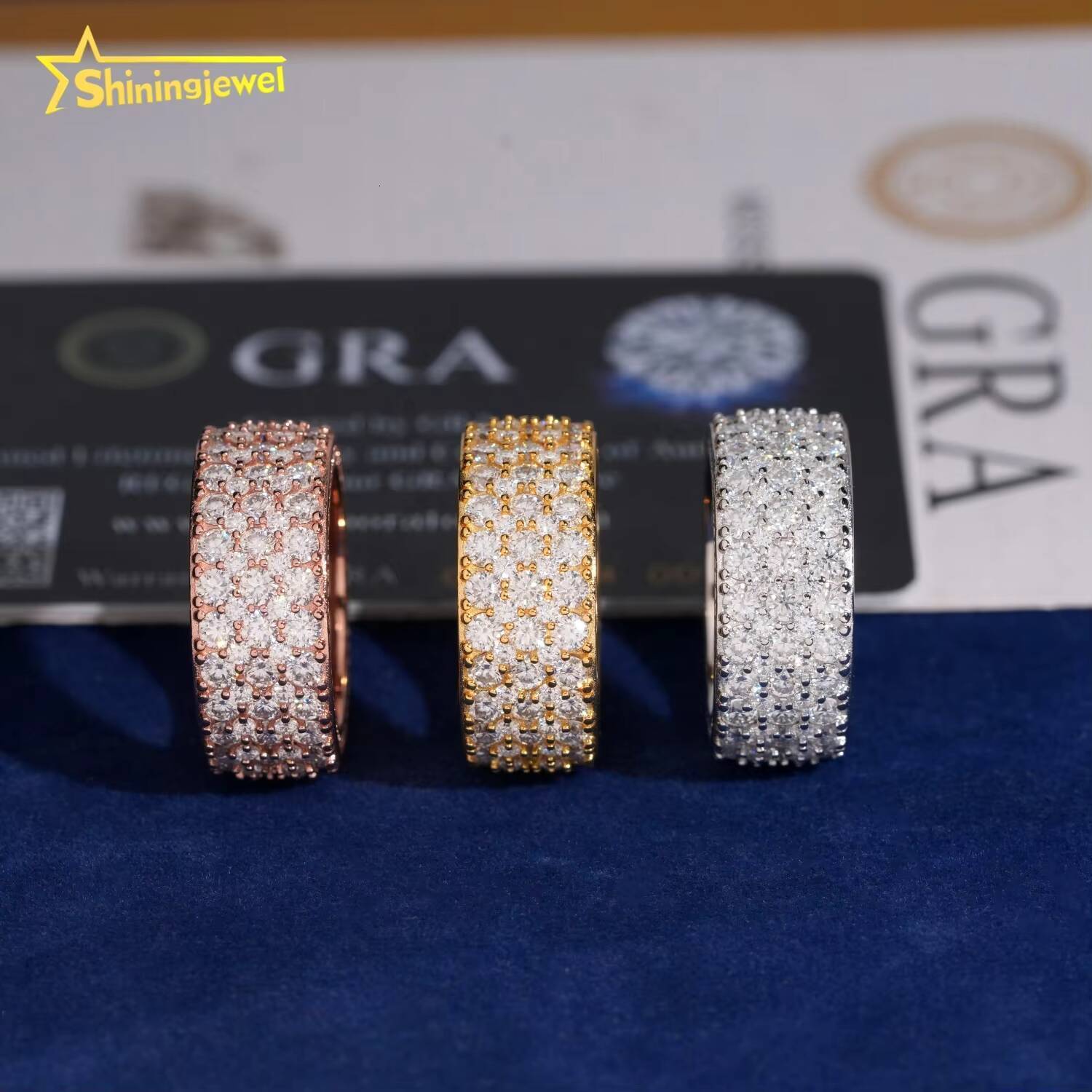 Fine Jewelry GRA Certificate Hip Hop Fully Iced Out Eternity 925 Sterling Silver VVS Moissanite Diamond Ring