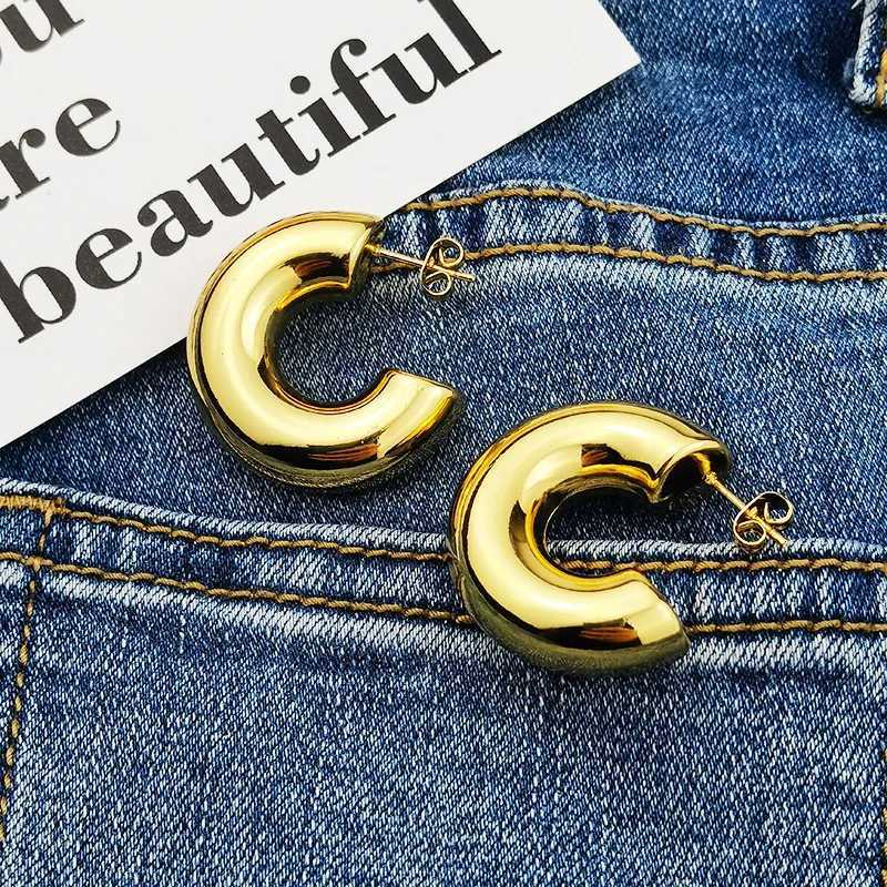 Extra Large Chunky Hoop Earrings for Women Gold Plated Stainless Steel Tube Thick Hoops Lightweight Jewelry Gifts 253040mm J251208