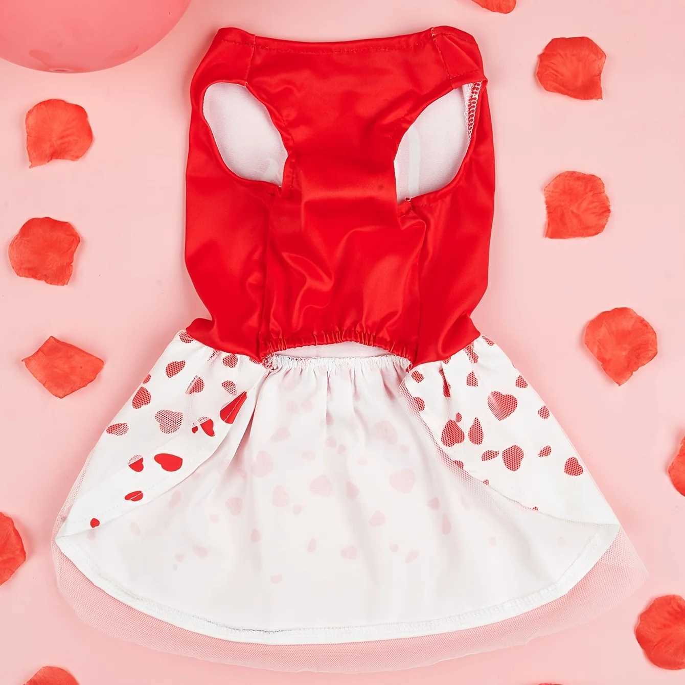 Valentines Day Pet Dress Red Top Loads of Love Cute Puppy Skirt with Heart Prints Bow - tied Doggie Outfit Clothes Apparel M251208