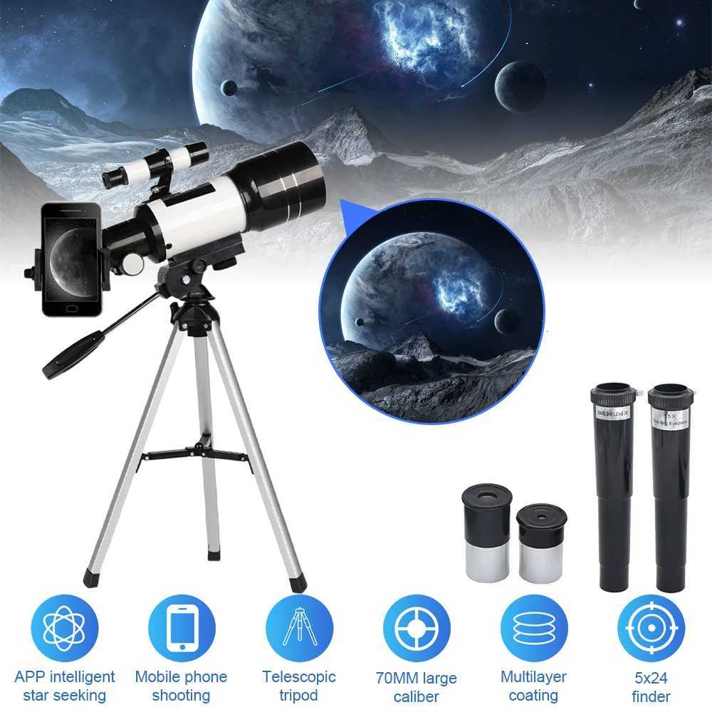 150X Astronical Telescope 70mm Aperture Refractor Portable Travel Telescope with Phone Adapter Wireless Remote C251208