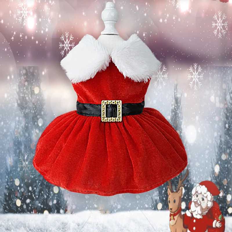 Cute Pet Dresses Christmas Festival Party Costume for Small Dogs Cats Red Princess Skirt Gifts Yorkshire French Bulldog Clothes M251208