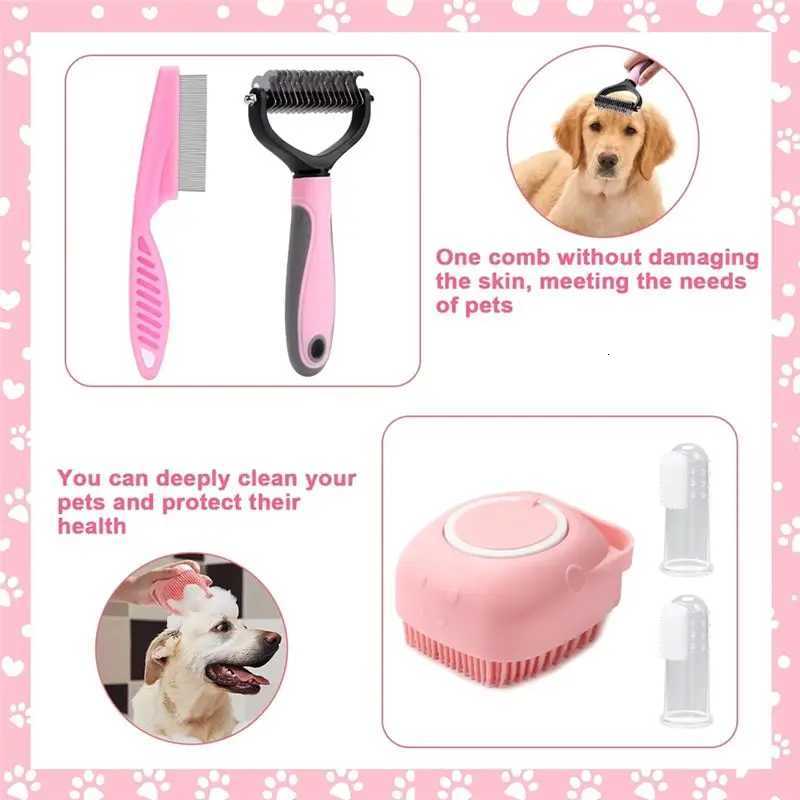 Apr8Pcs Dog Brush Grooming Set Pet Self-Cleaning Set With Pet Nail Clippers And Files Comb Pet Shampoo Bath Brush M251208 - view 4