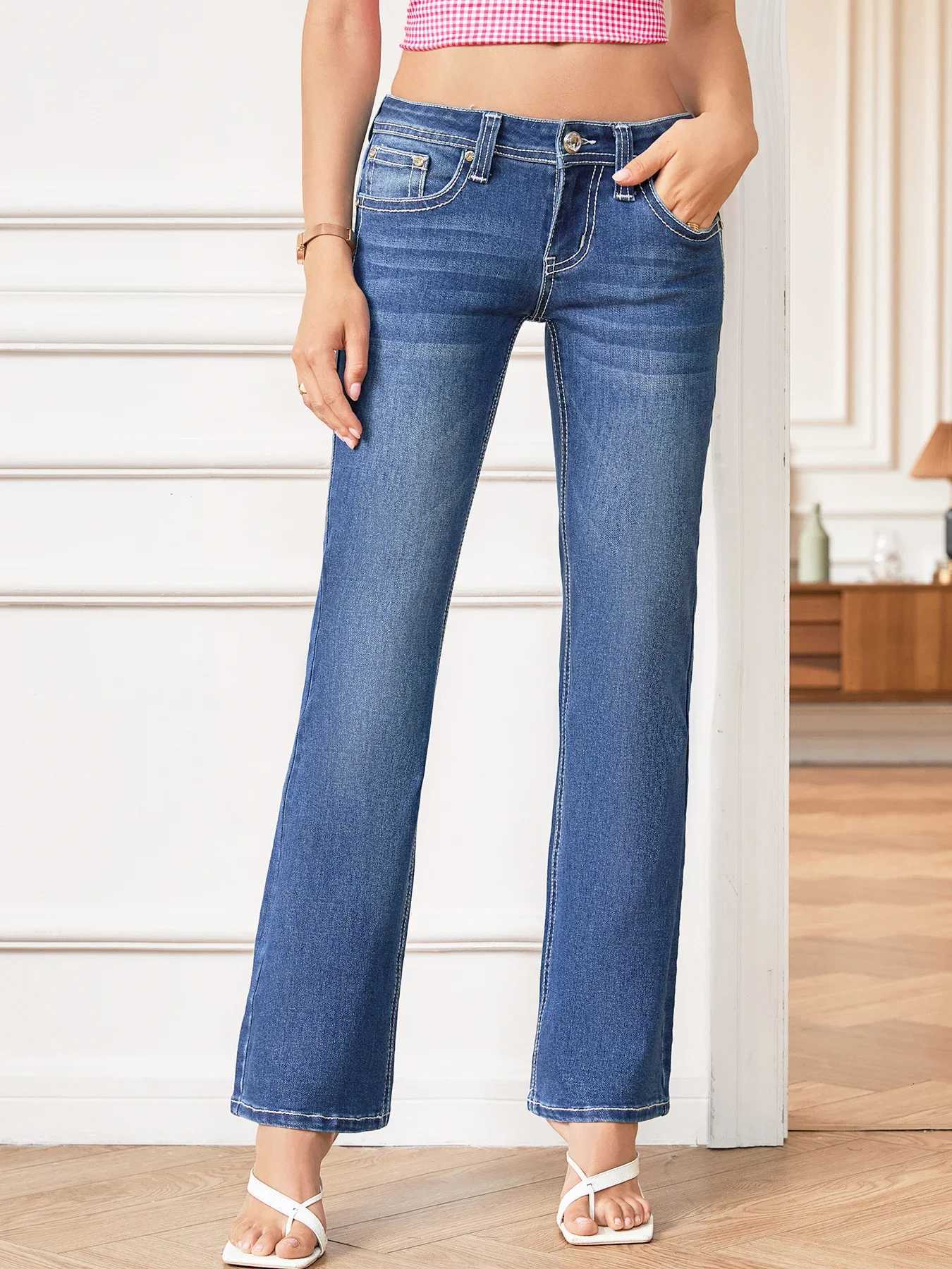 Women Elegant Retro Inspired Denim Flared Jeans Slim Shaping Pants Casual Versatile Clothing Street Festival Trendy FashionT251208