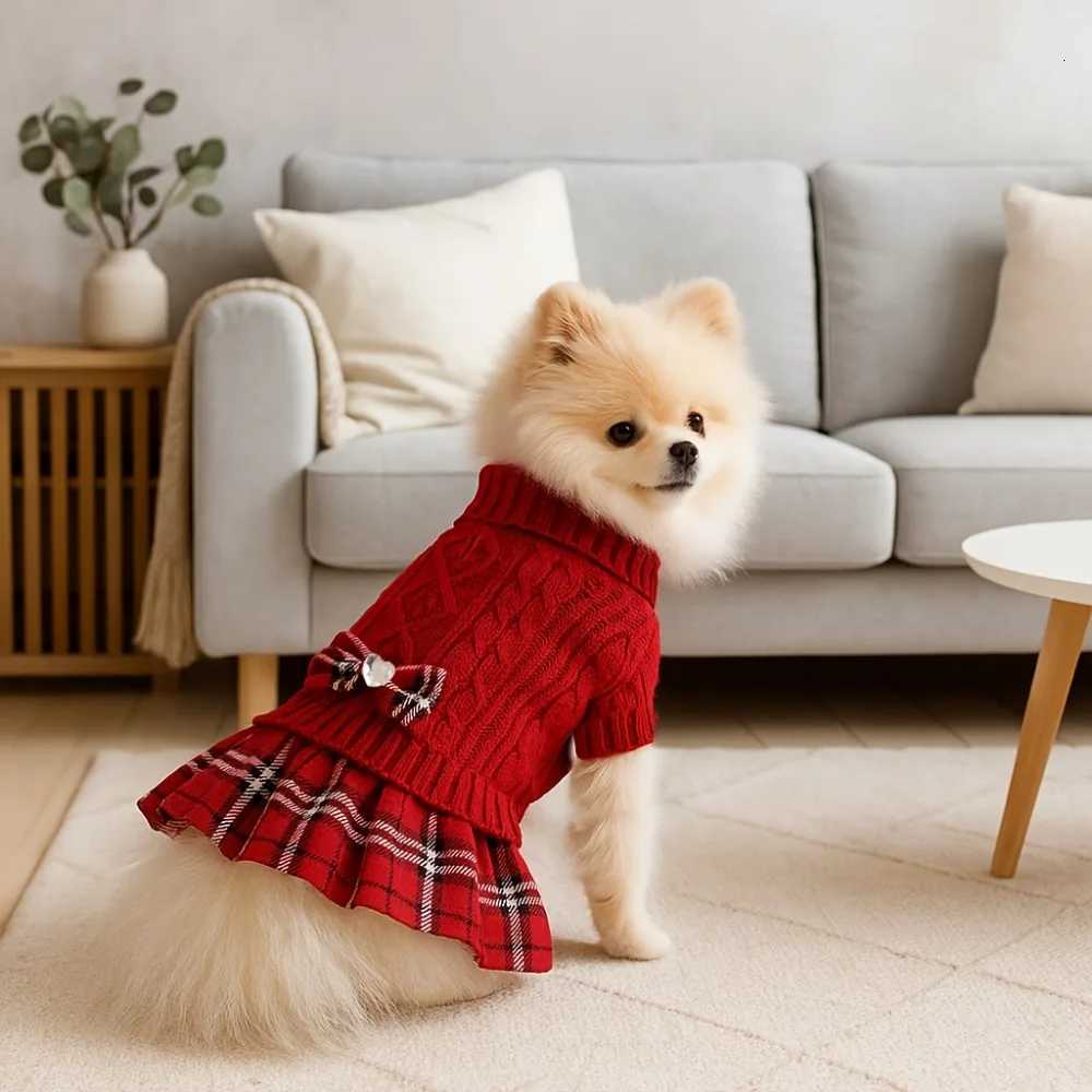 1pc Small Dog Winter Sweater Dress - Soft Knit Turtleneck for Yorkie/Chihuahua/Teacup Cute Puppy Clothes Winter Pet Gift M251208