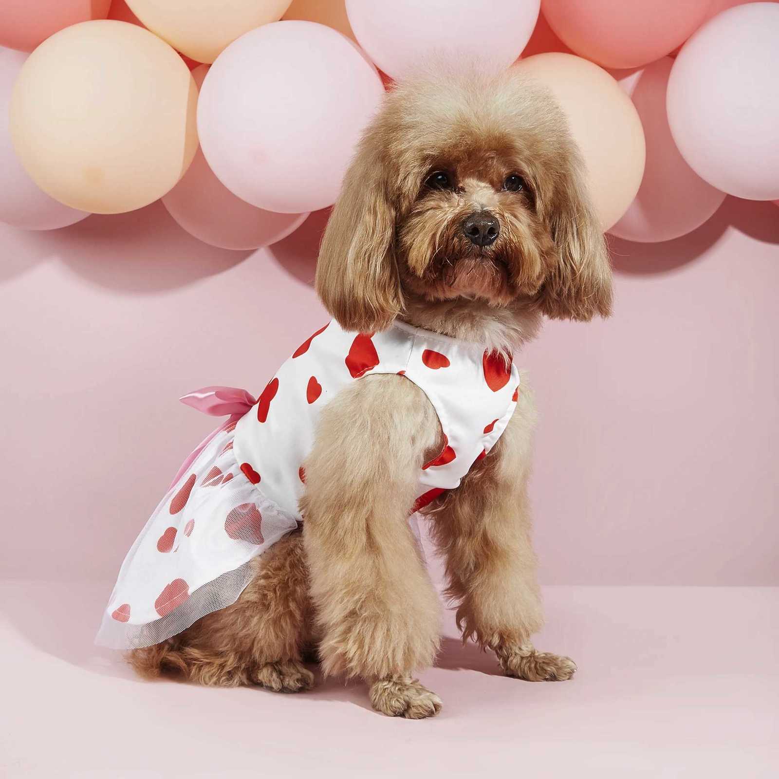 Dog Dress Girl Dog Sleeveless Clothes Heart Printed Pet Apparel Doggie Pink Bowknot Tulle Cat Clothing Puppy Dresses Doggy M251208