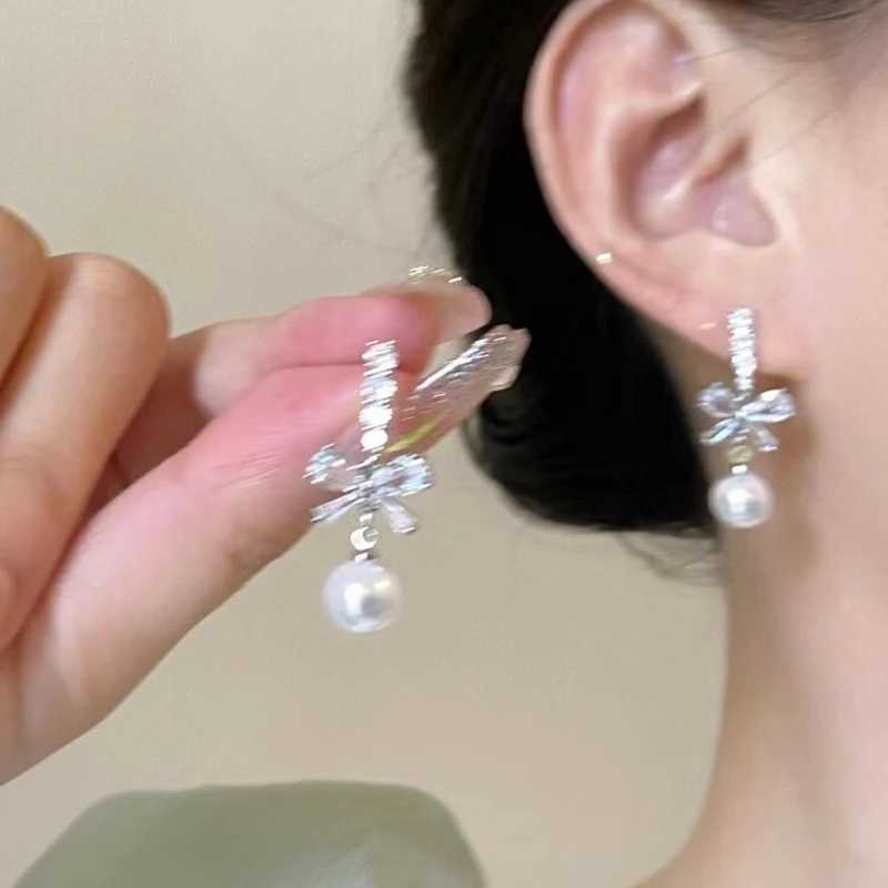1Pair Exquisite Bow Pearl Dangle Earrings For Women Girls Fashion Sweet Stud Earrings Wedding Party Jewelry Accessories Gifts J251208