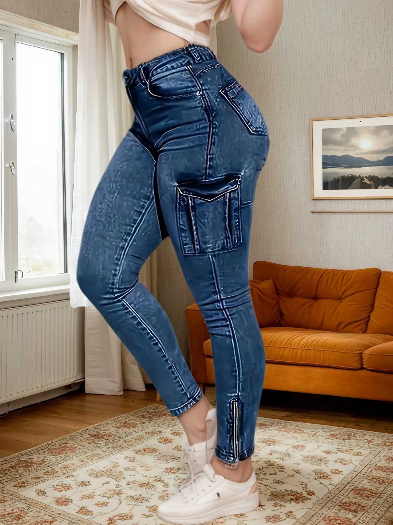 Hip lifting sexy zipper hem tight jeans multi pocket high waist high elastic casual denim tight pants womens jeans and clothiT251208